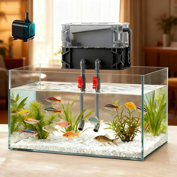 Multi Layer Aquarium Fish Tank Filtration, Aquarium Filtration Box, Clear Circulation Water Cleaning, Low-Noise Operation, Turnover Box Fish Tank Filtrations with Pump(2-layer,Small)