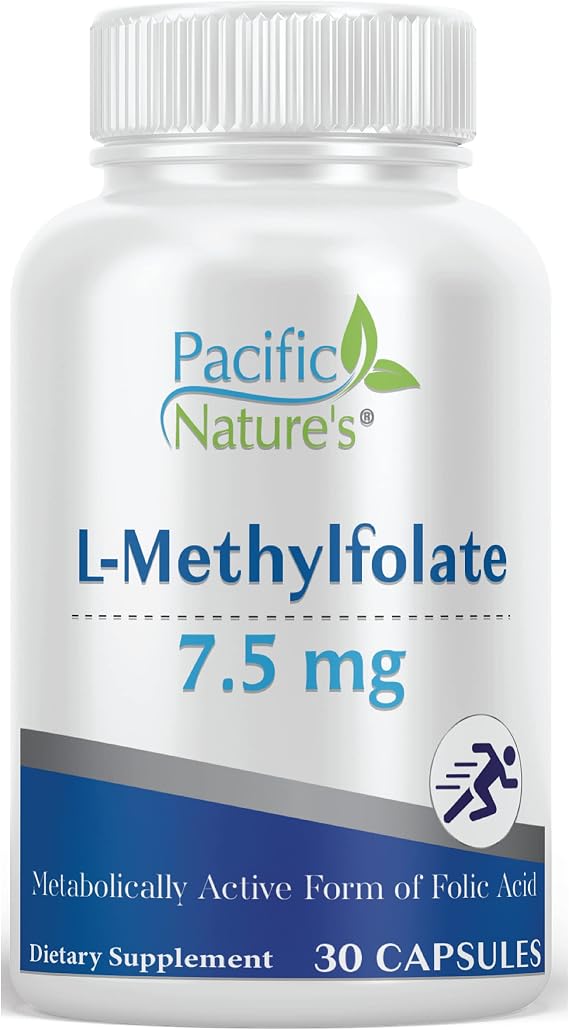 Pacific Nature's L-Methylfolate 7.5mg (30 Capsules) Natural, Active Form of Folate for Overall Health Support - Gluten Free, Non-GMO