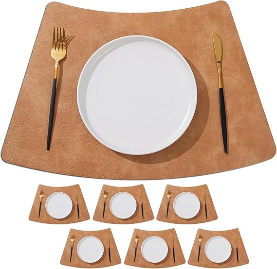 Faux Leather Wedge Placemats for Round Table, Heat Resistant Washable PU Table Place Mats Set of 468 for Kitchen and Dining Table Color : Brown, Size