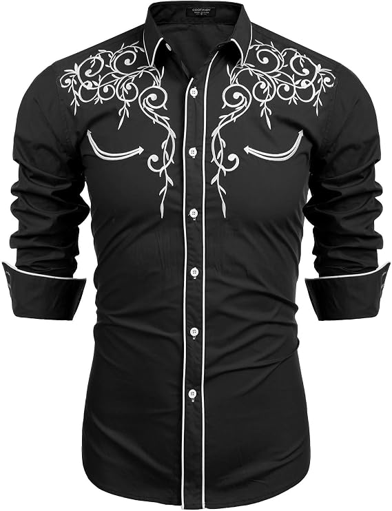 COOFANDY Men's Long Sleeve Embroidered Shirt Slim Fit Casual Button Down Shirts
