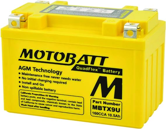 MotoBatt 12 Volt 10.5 Ah MBTX9U Sealed Maintenance Free AGM Battery