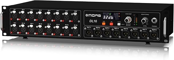 Midas DL16 16 Input, 8 Output Stage Box with 16 Midas Microphone Preamplifiers, ULTRANET and ADAT Interfaces, Pc compatible only