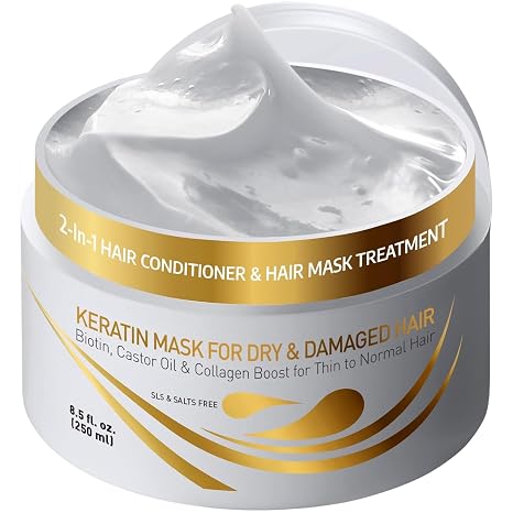 Vitamins Hair Mask Keratin Hair Treatment Biotin Castor Oil Collagen Protein and Coconut Oil Deep Conditioner for Broken Thin Dry Damaged Hair