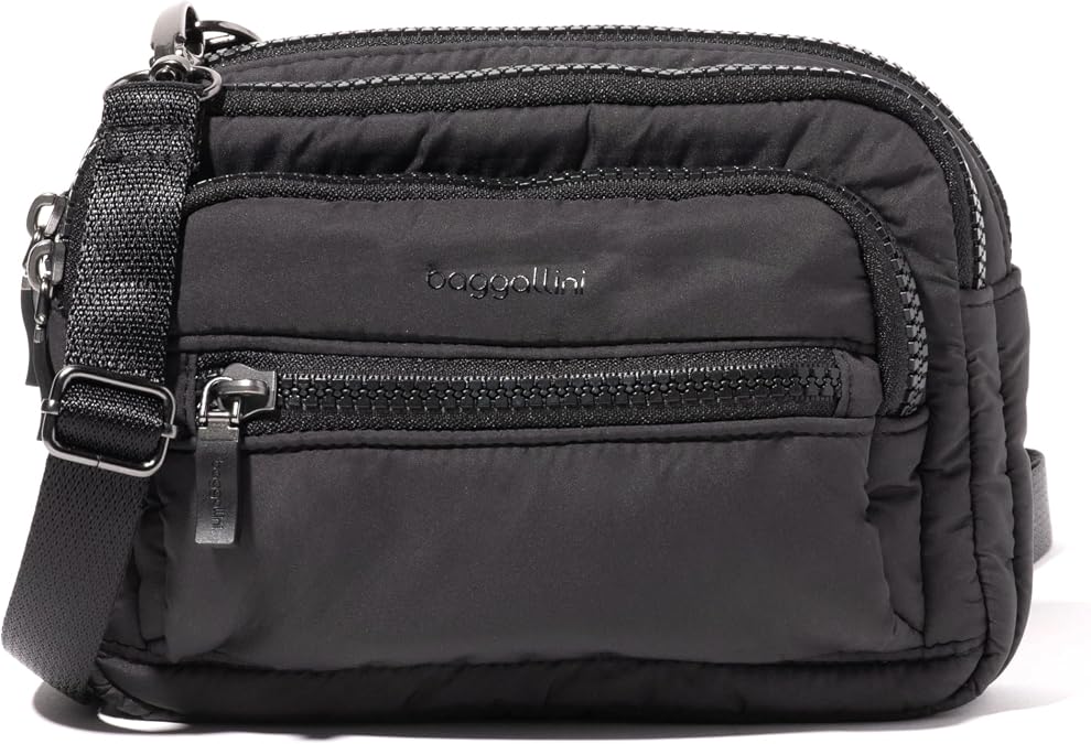 Baggallini Triple Zip Small Crossbody Bag for Women - Lightweight Convertible Fanny Pack Belt Bag