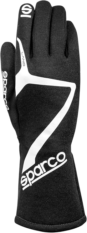 Sparco Driving Gloves, Land, SFI 3.3/5, FIA Approved, Single Layer, Fire Retardant Fabric, Black, Medium, Pair