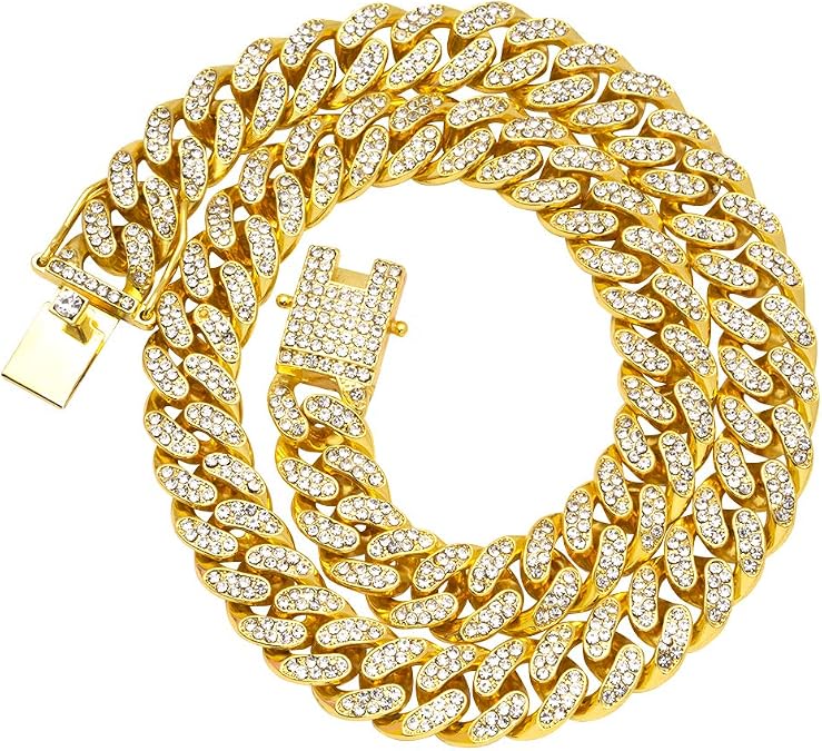 Cuban Link Chain for Men Gold Chain Miami Cuban Chain Necklace Gold Plated Full Iced Out Miami Link