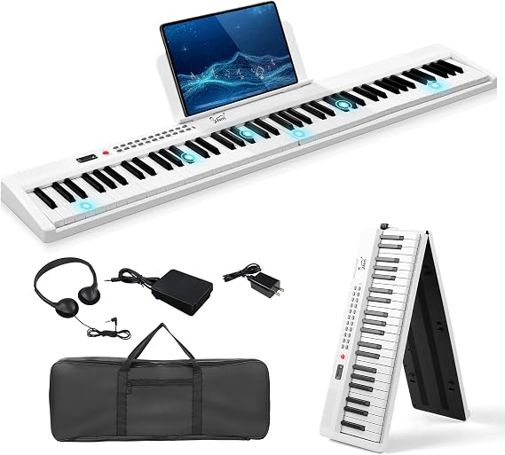 Foldable Digital Piano 88 Key Full Size Semi Weighted Keyboard, Bluetooth Portable Electric Piano with Piano Bag