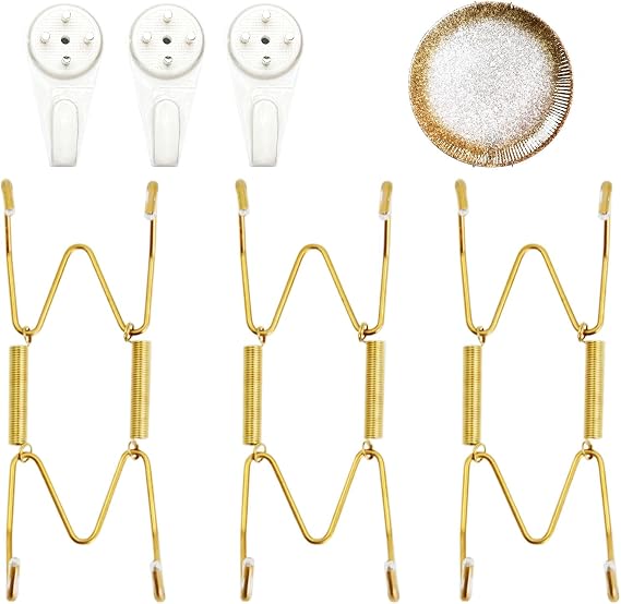 Plate Hangers for The Wall, Suitable for 4-5 Inch Wall Plate Hangers for Display 3 Pack Stainless Steel Invisible with Invisible Nails for Displaying Plates Decorative(Gold)