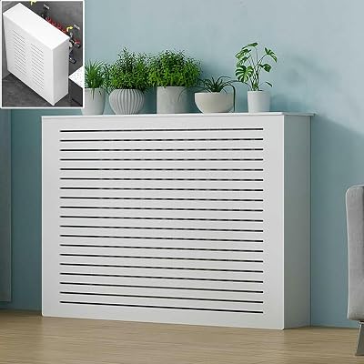LGEOELIAS Heater Covers for radiators, Modern Radiator Cover White, MDF Radiator Cover Louvered Grill Shelf Cabinet, for Home for Bedroom, Living Room, Bathroom