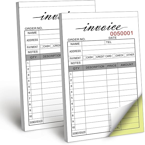 Invoice Receipt Book, 3.4x5.5" Handheld 2-Part Carbonless Sales Invoice Book, Invoice Pad with Cardboard for Small Boutique Business, (50 Sets * 2 Pack)