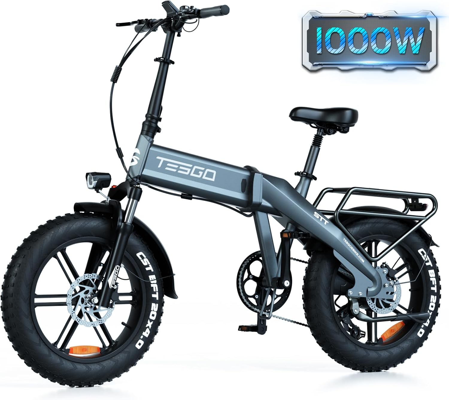TESGO STT Adult Electric Bicycle 1000W 32MPH- SAMSUNG 48V 17.5Ah Battery- 204.0 Folding Fat Tire Electric Mountain Bike for Adult with Fork, Hydraulic Brakes, Shimano 8-Speed, Ebike for Beach Snow
