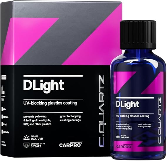 CARPRO CQUARTZ DLight - UV Ceramic Coating for PPF, Headlights, Plastics & Paint - Prevents Yellowing, Fading & Cracking - Maintains Gloss, Prevents Discoloration, Ensures Surfaces Stay Vibrant - 50ml
