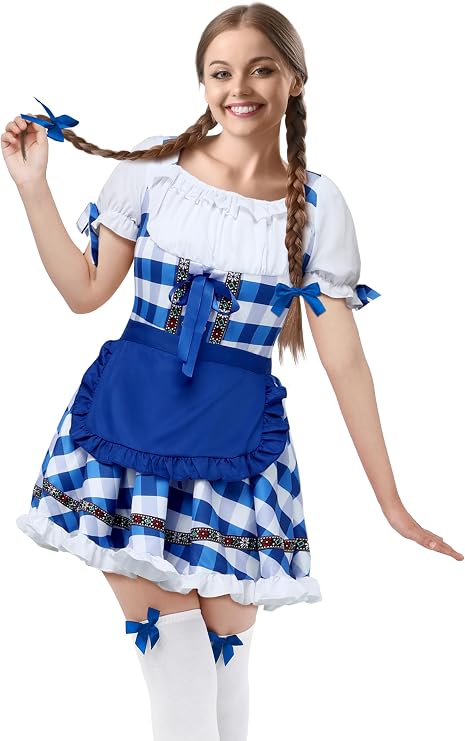 SOMSOC Women's Oktoberfest Costume German Bavarian Costume Outfit Dirndl Dress Bow Hair Ties for Oktoberfest Halloween Party