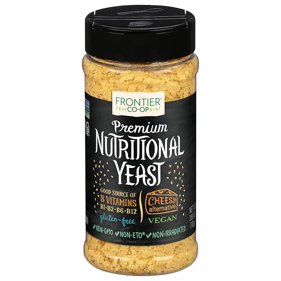 Frontier Co-op Premium Nutritional Yeast Flakes, 3.6 oz. - Vegan, Gluten-Free, Kosher, Non-Irradiated Seasoning, Dairy-Free Cheese Flavor, Rich in B