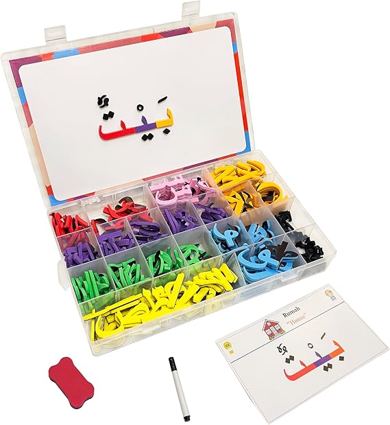 Magnetic Arabic Letters Kit 374 Pcs for Kids, Arabic Alphabet Puzzle Board, 30 PCS Arabic Flash Cards, Arabic Learning Toys for Toddlers