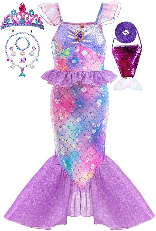 Girls Sparkle Mermaid Tail Costume Kids Mermaid Dress up Fancy Dress Sets