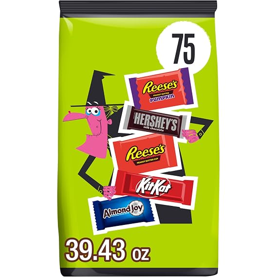 Hershey Assorted Flavored Snack Size, Halloween Candy Bulk Bag, 39.43 oz (75 Pieces)