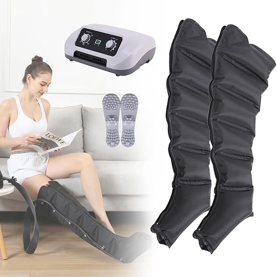 Leg Massager Lymphatic Drainage 6 Cavity for Circulation, Pressure Massage Machine, Electric Air Compression Foot Massager for Arm Legs Waist Wraps for Pain and Circulation
