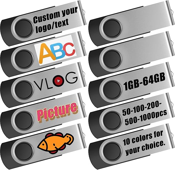 Kepmem 50pack 128MB Flash Drive Customized USB Drive Custom Small Capacity Thumb Drive Personalized Memory Sticks Printed with Logo, Slogan, Words, Design