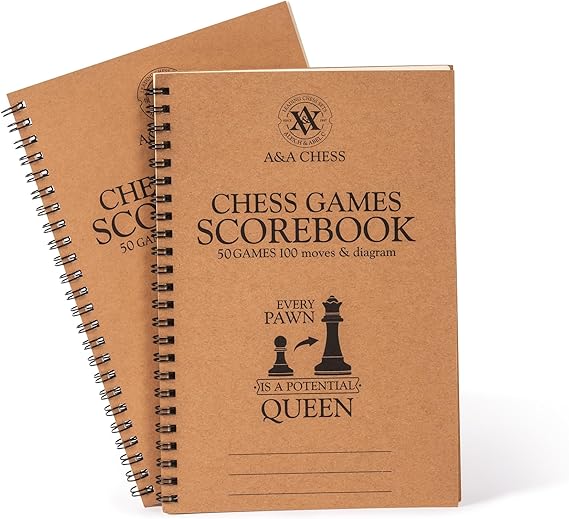 A&A 2 Pack Chess Scorebook, 50 Games Recordable, 100 Moves Per Game, Eye-Protection Chess Scorebook / 5.5 x 8.25 in.