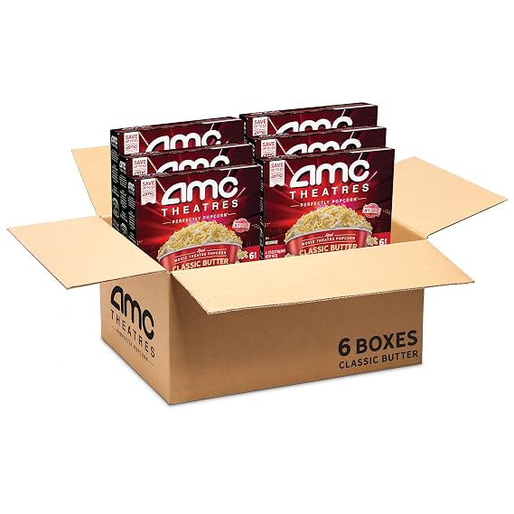 AMC Theatres Microwave Popcorn, Classic Butter, 2.75 oz (6 Boxes, 36 Count), 1.00 Ounce (Pack of 6)