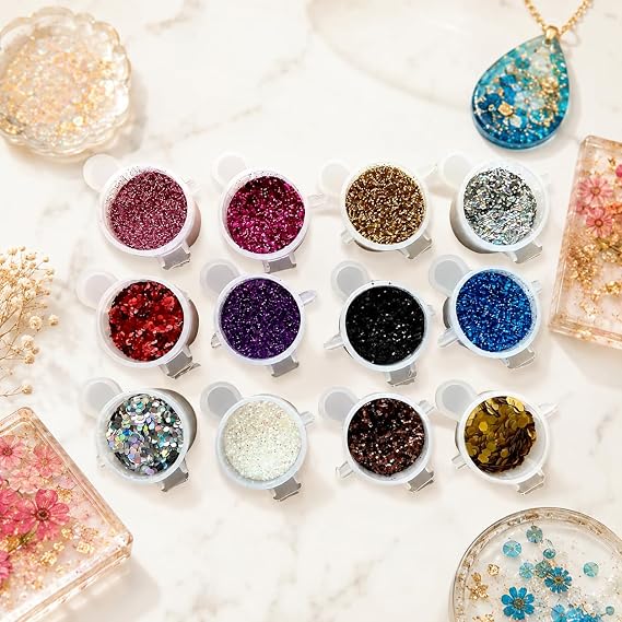 12 ADET Epoksi Reçine Sim & Glitter Seti, Mum Simi, Beton Hobi Kendin Yap (12Lİ SET)