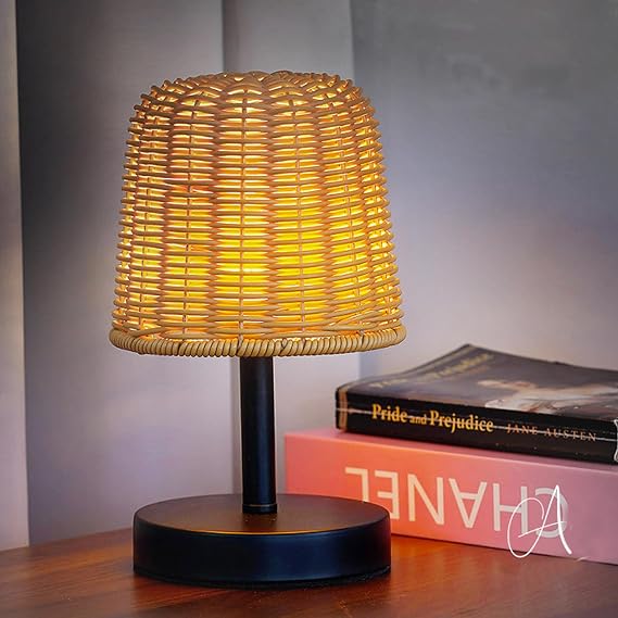 Bedside Lamps, Vintage Table Lamp for Bedroom, 3 Color Temperatures Dimmable Retro Vine Woven Night Light with USB Inline Control & Timer for Kids Room, Study Dorm Office Shelves [Energy Class A]