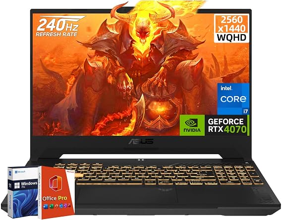 ASUS TUF F17 Gaming Laptop, NVIDIA RTX 4070, Intel i7-13620H(Up to 4.9GHz), 17.3 WQHD 2K 240Hz Display, 64 GB DDR5, 1 TB SSD, Windows 11 Pro, Office Pro Lifetime, FX707VI-NS74