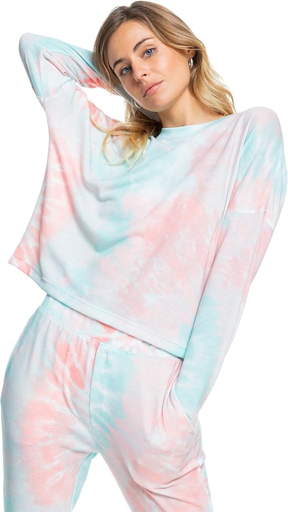 Roxy Current Mood Crew Top Peach Amber Nautilus Tie-Dye SM (US 3-5)