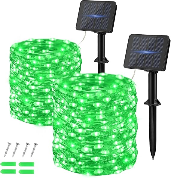 Dalugo Green Solar Fairy Lights - 2 Pack 40 Ft 8 Modes Waterproof for Halloween, Garden, Yard, Tree, Party, Birthday, Wedding, Indoor/Outdoor Decoration [Energy Class G]