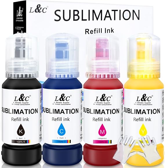 Sublimation Ink 522 Refill Bottles 4x100ML Auto Refill Compatible with ET-2800 ET-2803 ET-4800 ET-2760 ET-2850 ET-4760 ET-3760 ET-15000 Inkjet Printer Heat Transfer Ink for Mug T-Shirts DIY Crafts