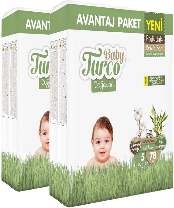 Baby Turco Doğadan Süper Avantaj Paketi Pofuduk Bebek Bezi 5 Numara Junior 156 Adet