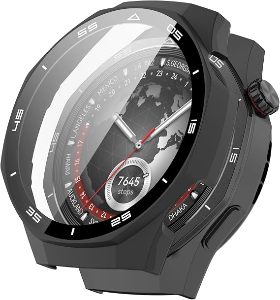 Compatible with Huawei Watch GT5 Pro 46mm Smartwatch Full Coverage PC Protective Case Cover with Tempered Glass Touchable Screen Protector Smartwatch Accessories(Black)