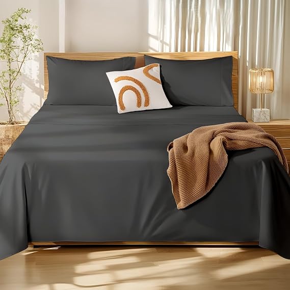 Cottington Lane 4 Piece King Size Sheet Set 78 x 80, Luxury Hotel Quality 100% Egyptian Cotton Bed Sheets with 16 Inch Deep Pocket Snug Fit Smooth Sateen Weave, Dark Grey Solid