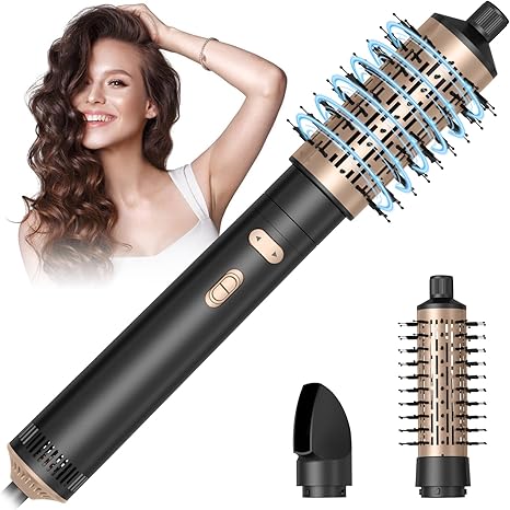 Hot Air Brush Rotating Set 3-in-1 Air Styler with Hair Dryer Brush Hot Air Brush Hair Dryer Thermal Brush Powerful Round Brush Dryer Set for Drying Smoothing Shaping (Black)
