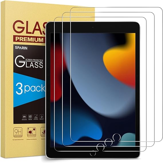 SPARIN 3 Pack Screen Protector for iPad 9th 8th 7th Generation 10.2 Inch | 9H Tempered Glass Film for ipad 9 8 7 (2021/2020/2019), Scratch Resistant, Quick Response, HD Clear, Apple Pencil Compatible