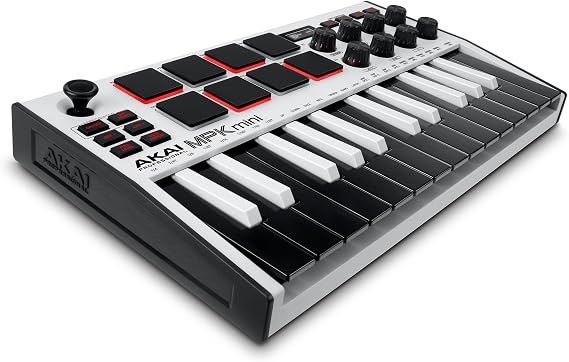 AKAI Professional MPK Mini MK3 25 Keys USB MIDI Keyboard Controller 8 Backlit Drum Pads 8 Knobs Music Production Software White
