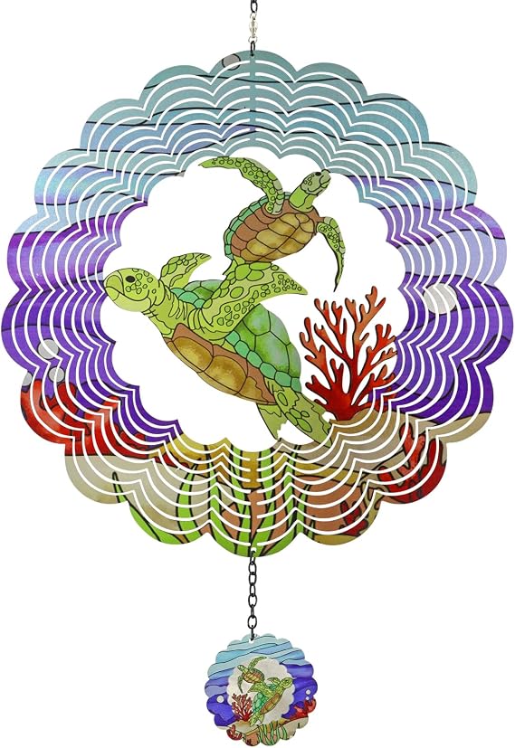 Turtle 3D Wind Spinner 21in Metal Hanging Kinetic Ocean Decor Art