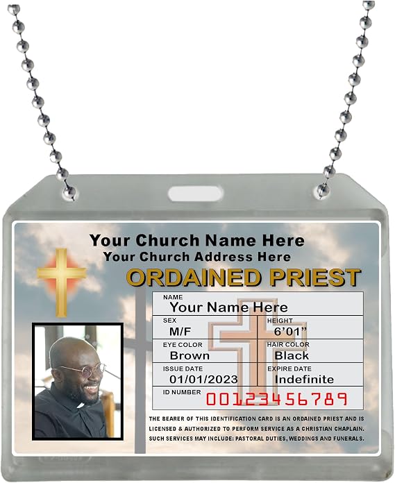 Ordained PRIEST ID Card - Custom with Your Photo and Information - Church Identification