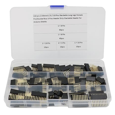2.54mm Stackable Female Pin Header Kit for Shield Projects, 110Pcs