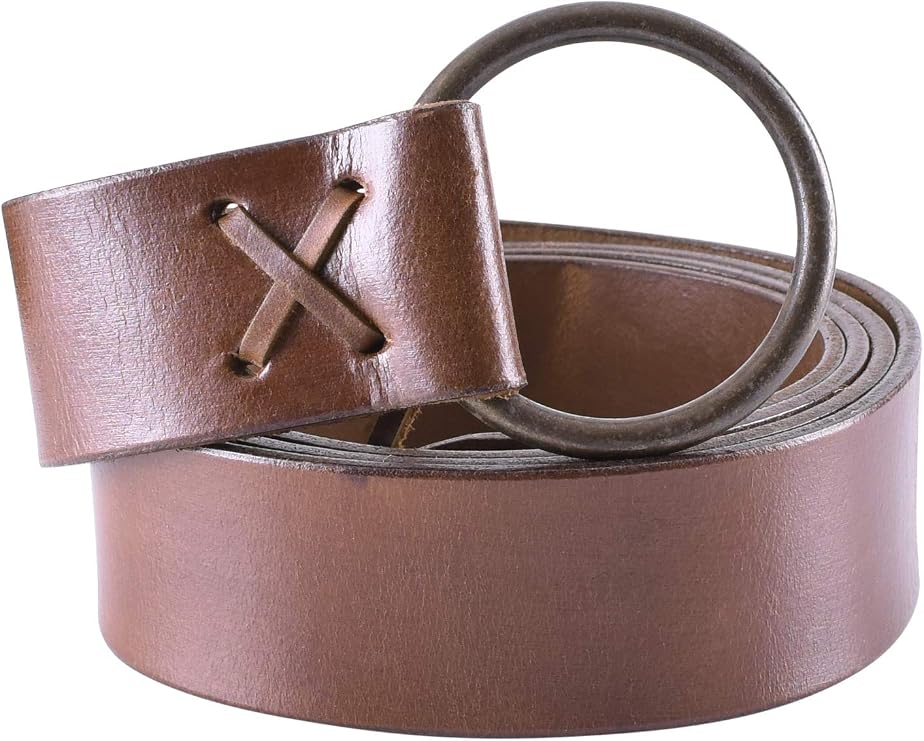 Battle-Merchant Medieval Leather Ring Belt Cross-Lacing 75" Long Viking Renaissance Belt Brown or Black