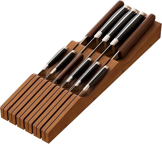 Knife Drawer Organizer (Brown, 11 Knives Organizer)