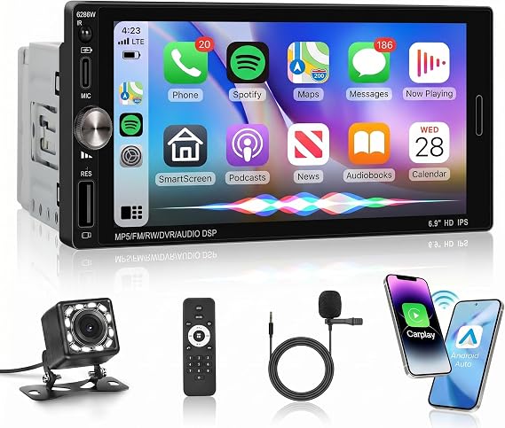 Single Din Car Stereo 6.9" IPS Touchscreen Radio