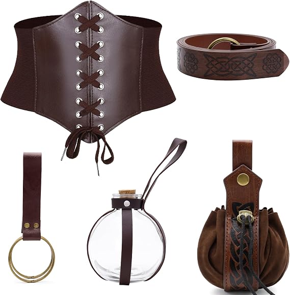 Renaissance Belt,5 Pcs Renaissance Accessories Women Medieval Belt Potion Bottle Corset Pouch, Halloween Accessories