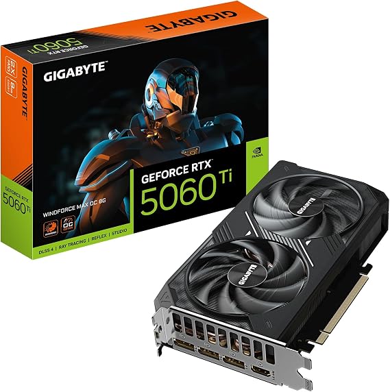 Gigabyte GeForce RTX 5060 Ti WINDFORCE MAX OC 8G Graphics Card - 8GB GDDR7, 128Bit, PCI-E 5.0, 2587MHz Core Frequency, 3x DisplayPort, 1x HDMI, NVIDIA DLSS 4, GV-N506TWF2MAX OC-8GD