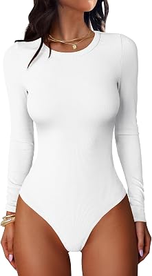 ANRABESS Women Long Sleeve Crew Neck Bodysuits Top 2025 Fall Slim Fit Ribbed Knit Soft Basic Tee Shirts
