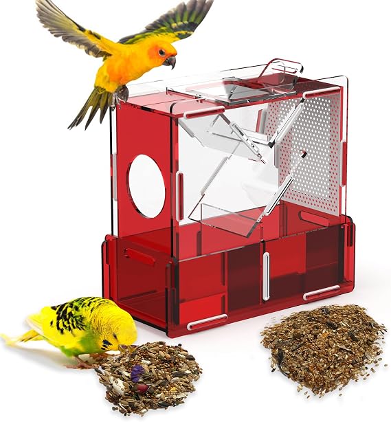 Bird Seed Cleaner Acrylic Bird Seed Processor Sifter Wind Sheller Bird Seed Husker Parrot Feed Shell Blaster for Quick Shelling and Blowing Screening Bird Food Cleaning (with Cover)