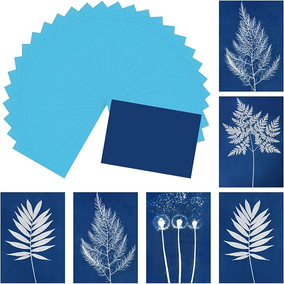 MECCANIXITY Cyanotype Paper, 12 Sheet Sun Print Paper Kit High Sensitive Blue Crafts for Adults DIY Project Art, 4.1x2.9 Inch (A7)