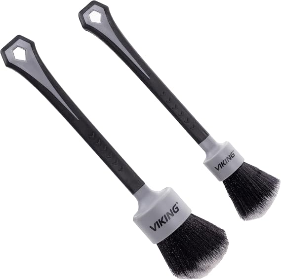 VIKING Car Detail Brush Set, Interior Use, 2 Pack | Super-Soft Bristle Cleaning Brush for Interior Detail, Medium 1 Inch Diameter, Large 1.5 Inch Diameter Brush Heads
