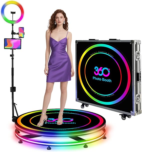 360 Photo Booth Machine,Automatic Slow Motion 360 Spin Camera Video Booth on APP Control,Logo Custom,RGB Light,with Flight Case (26.8inch(68cm))